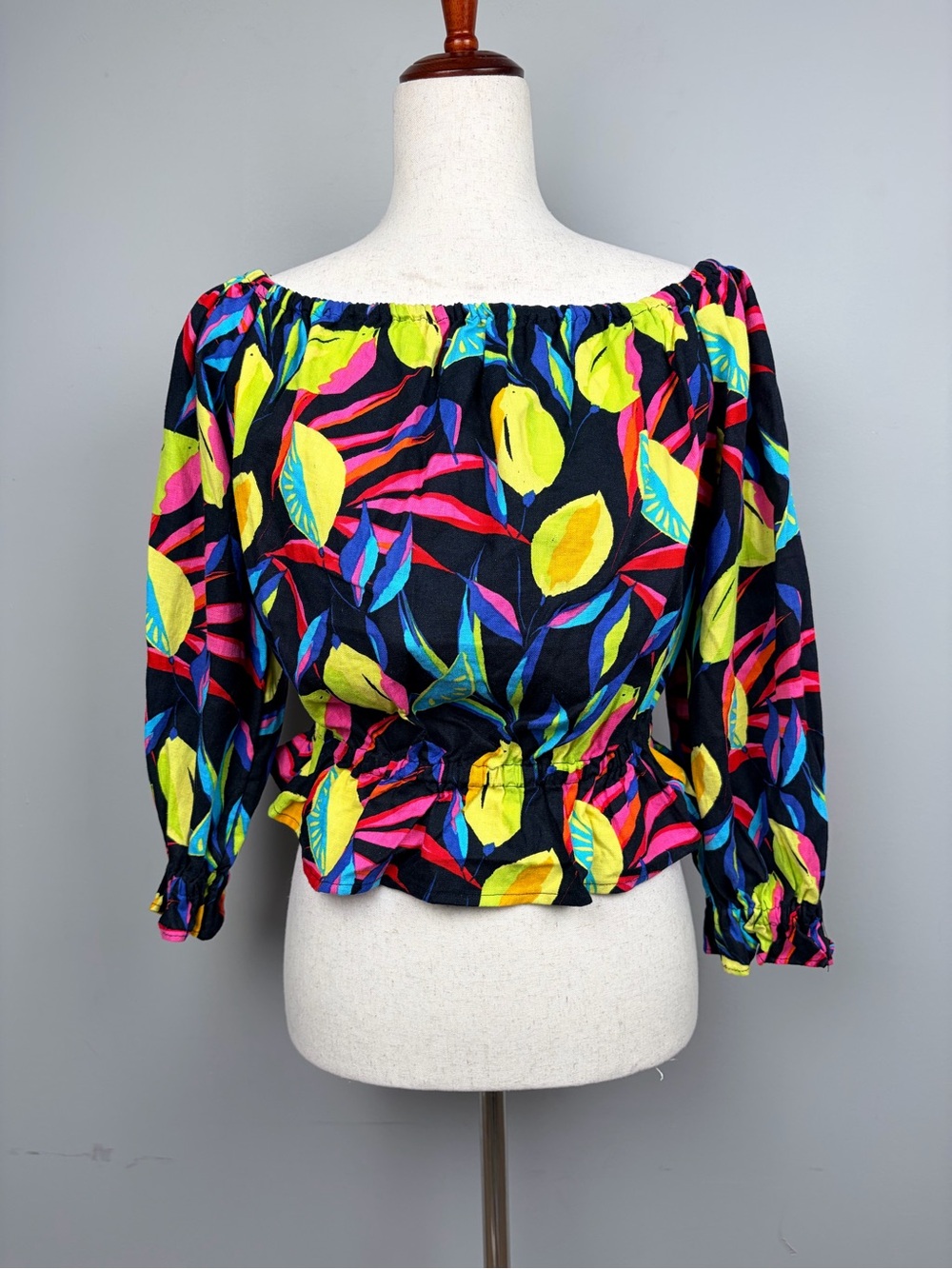 NWT Tabitha Brown Target Linen Blend Peplum Top S Tropical Off Shoulder